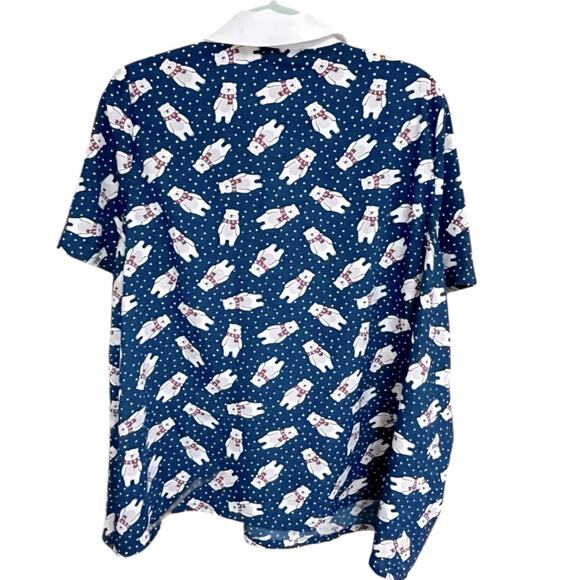 Modcloth Positive First Impressions Tie Neck Blouse 2X Blue Polar Bear Retro - Picture 5 of 10